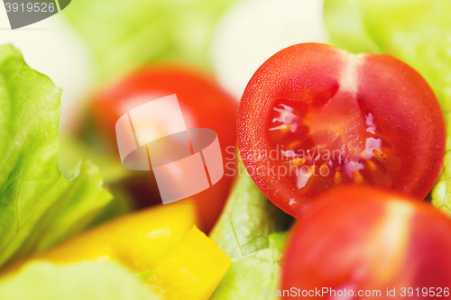 Image of close up of ripe cut vegetables in salad