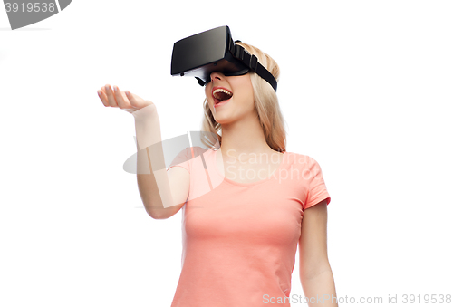 Image of woman in virtual reality headset or 3d glasses