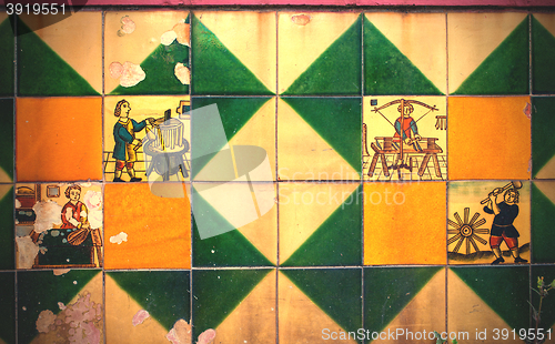 Image of ancient wall with old ceramic tile