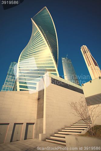 Image of business district Moscow City at spring morning