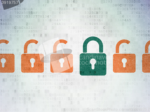 Image of Protection concept: closed padlock icon on Digital Data Paper background