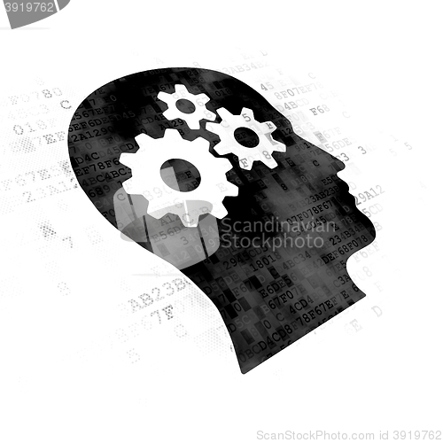 Image of Advertising concept: Head With Gears on Digital background