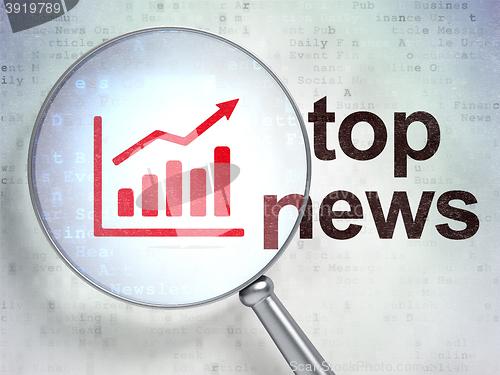 Image of News concept: Growth Graph and Top News with optical glass
