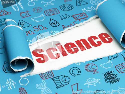 Image of Science concept: red text Science under the piece of  torn paper