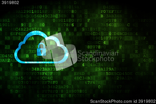 Image of Cloud networking concept: Cloud With Padlock on digital background