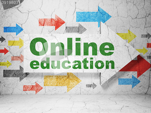 Image of Learning concept: arrow with Online Education on grunge wall background