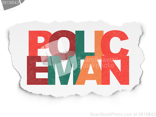 Image of Law concept: Policeman on Torn Paper background