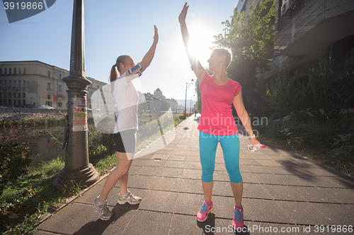 Image of congratulate and happy to finish morning workout