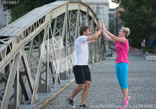 Image of couple congratulate and happy to finish