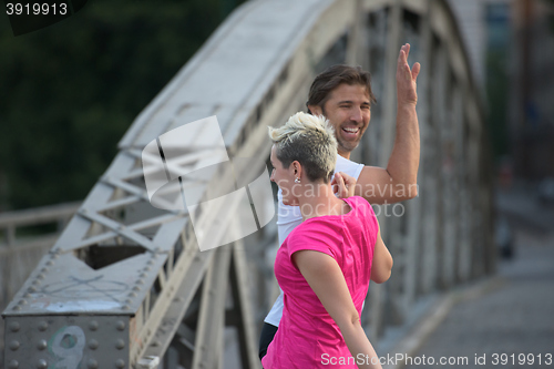 Image of couple congratulate and happy to finish