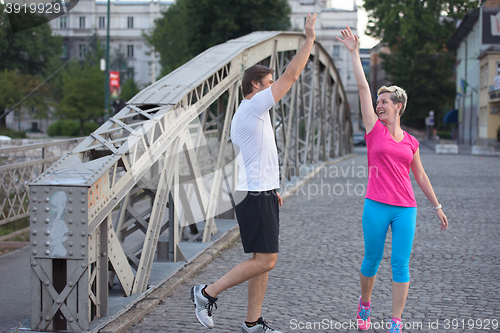 Image of couple congratulate and happy to finish