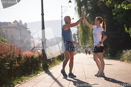 Image of couple congratulate and happy to finish