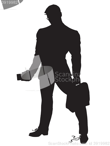 Image of strong leader businessman untied shoelaces black silhouette figu