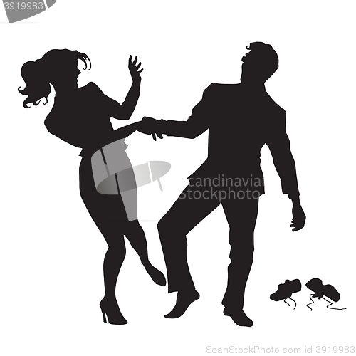 Image of Businessman and businesswoman dancing black silhouette figure