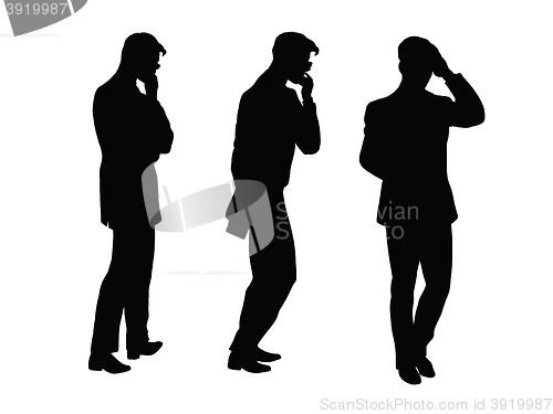 Image of Male businessman thinks goes black silhouette figure