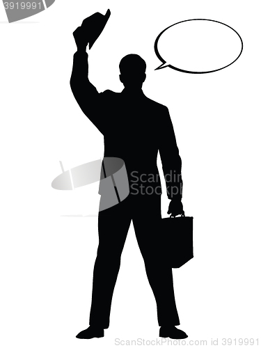 Image of Hello businessman hat gesture black silhouette figure