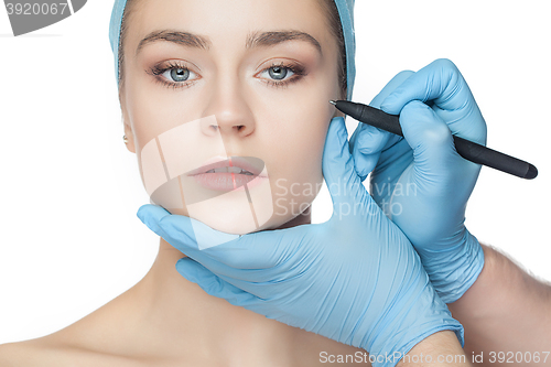 Image of Beautiful young woman before plastic surgery operation.