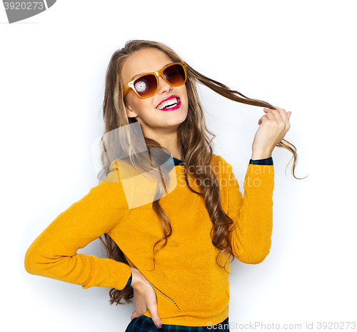 Image of happy young woman or teen girl in casual clothes