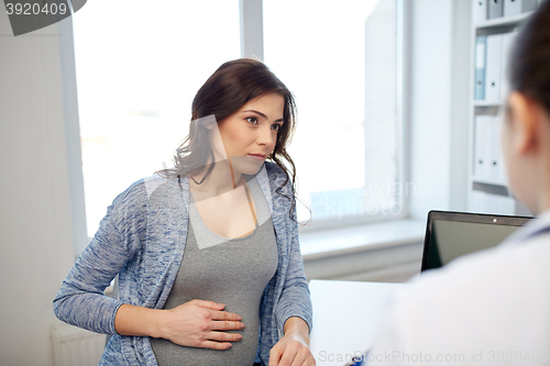 Image of gynecologist doctor and pregnant woman at hospital