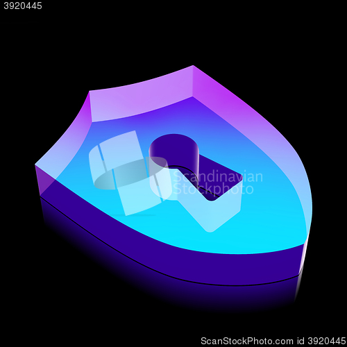 Image of Protection icon: 3d neon glowing Shield With Keyhole made of glass, vector illustration.