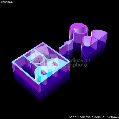 Image of Law icon: 3d neon glowing Criminal Freed made of glass, vector illustration.