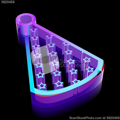 Image of Entertainment, icon: 3d neon glowing Party Hat made of glass, vector illustration.