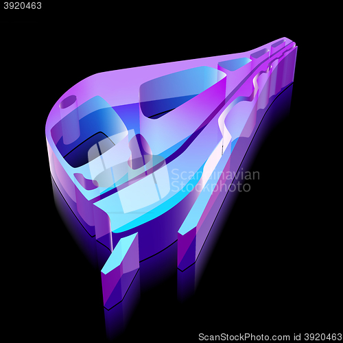 Image of Tourism icon: 3d neon glowing Train made of glass, vector illustration.