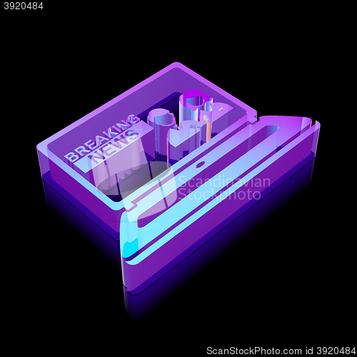 Image of News icon: 3d neon glowing Breaking News On Laptop made of glass, vector illustration.