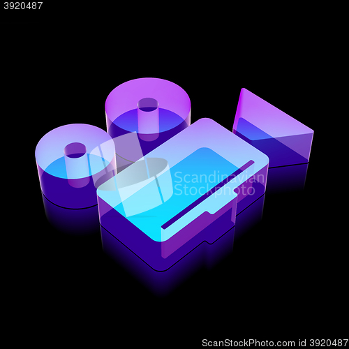 Image of Vacation icon: 3d neon glowing Camera made of glass, vector illustration.