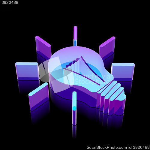 Image of Business icon: 3d neon glowing Light Bulb made of glass, vector illustration.