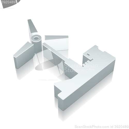 Image of Manufacuring icon: 3d metallic Windmill with reflection, vector illustration.