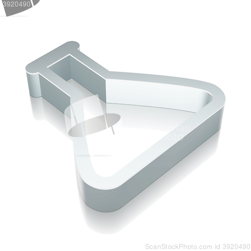 Image of Science icon: 3d metallic Flask with reflection, vector illustration.