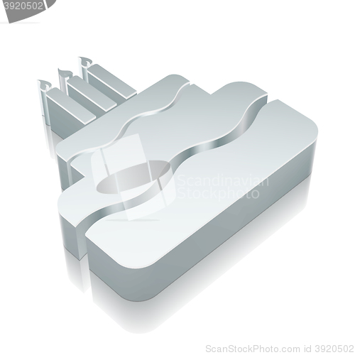 Image of Holiday icon: 3d metallic Cake with reflection, vector illustration.