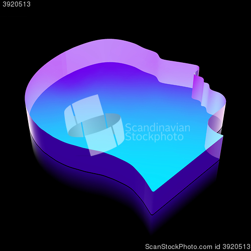 Image of Finance icon: 3d neon glowing Head made of glass, vector illustration.