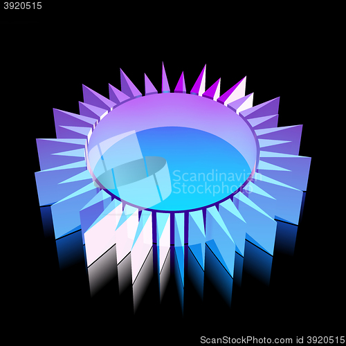 Image of Tourism icon: 3d neon glowing Sun made of glass, vector illustration.