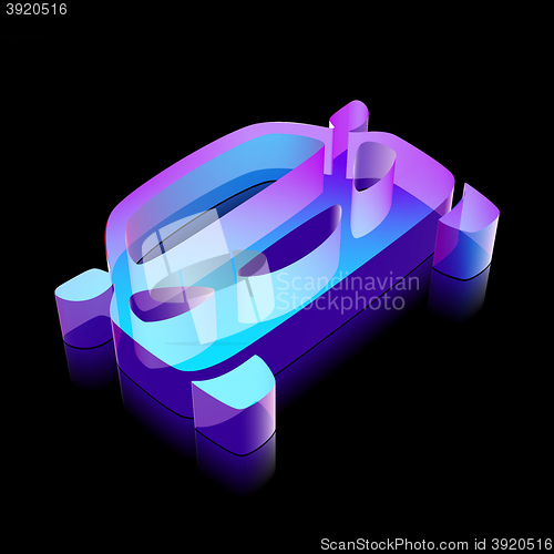 Image of Travel icon: 3d neon glowing Car made of glass, vector illustration.