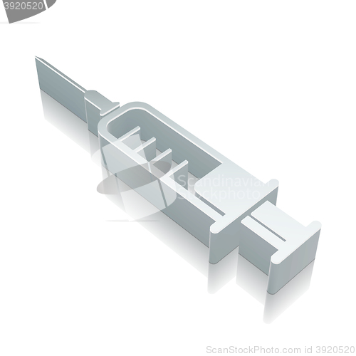 Image of Healthcare icon: 3d metallic Syringe with reflection, vector illustration.