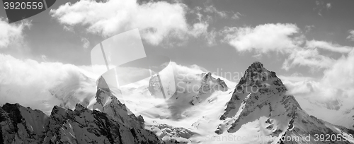 Image of Black and white panorama mountains in cloud