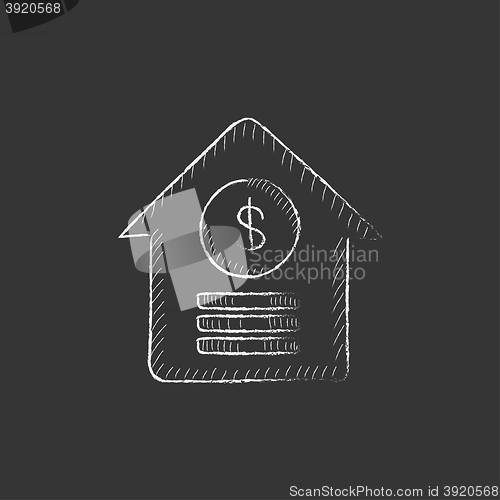 Image of House with dollar symbol. Drawn in chalk icon.
