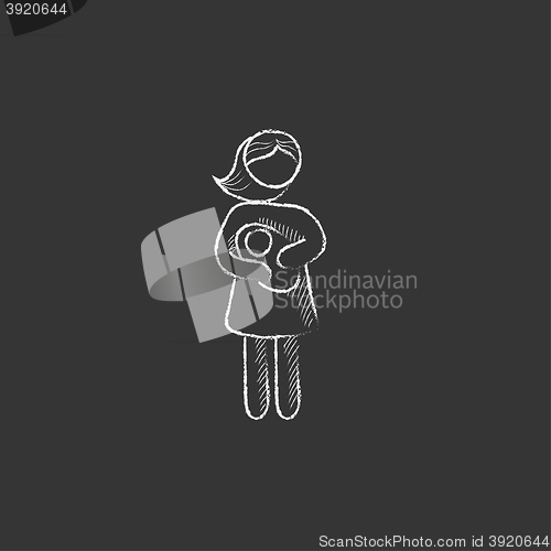 Image of Woman holding baby. Drawn in chalk icon.