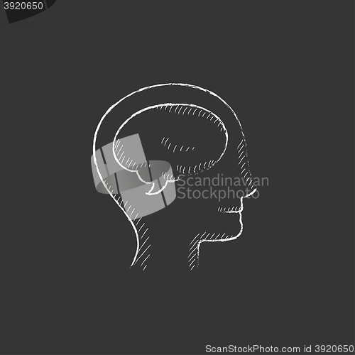 Image of Human head with brain. Drawn in chalk icon.