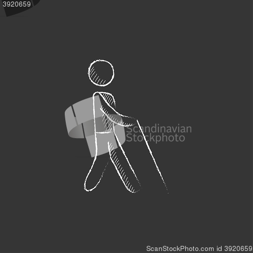 Image of Blind man with stick. Drawn in chalk icon.