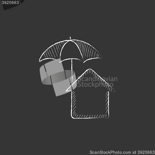 Image of House under umbrella. Drawn in chalk icon.