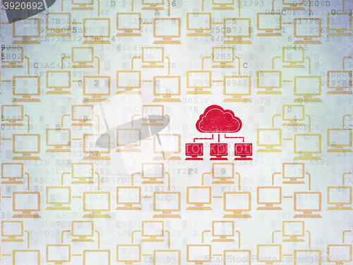 Image of Cloud computing concept: cloud network icon on Digital Data Paper background