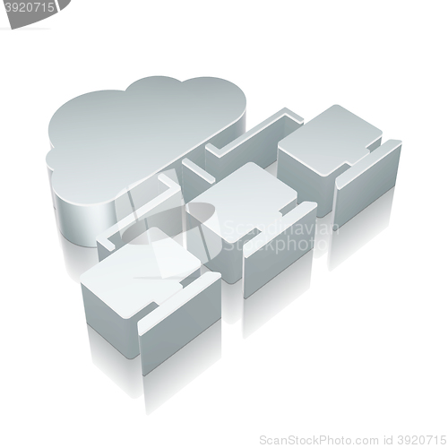Image of Cloud technology icon: 3d metallic Cloud Network with reflection, vector illustration.