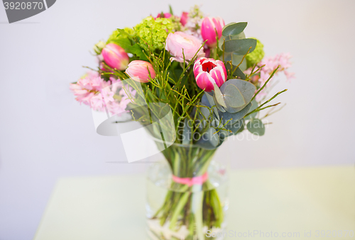 Image of close up of bunch in vase at flower shop