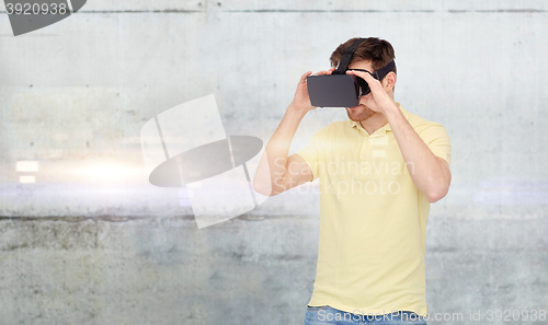 Image of man in virtual reality headset or 3d glasses