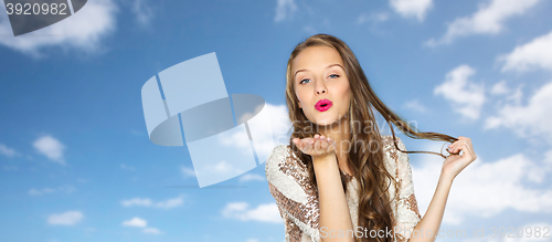 Image of happy young woman or teen girl in fancy dress