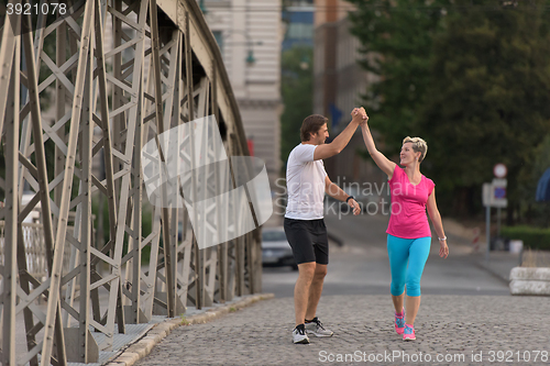 Image of couple congratulate and happy to finish