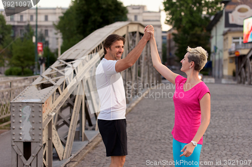 Image of couple congratulate and happy to finish